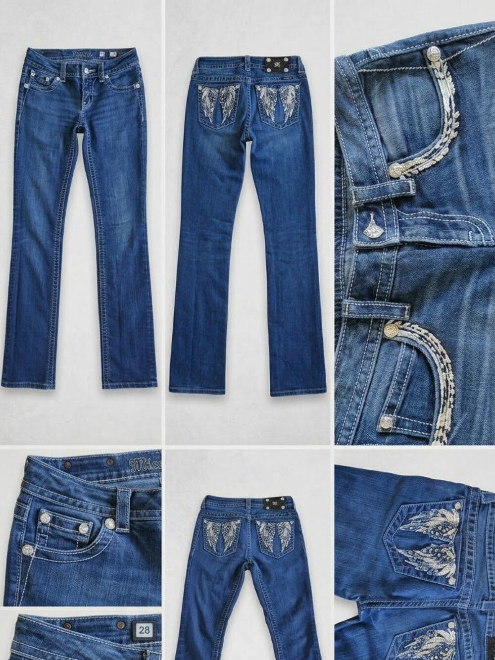 Miss Me Angel Wing Heavily Embellished Straight Leg Jeans Size 28